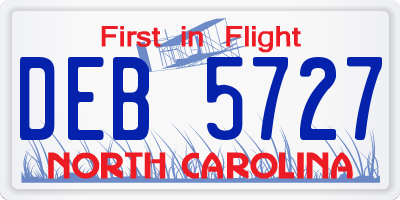 NC license plate DEB5727