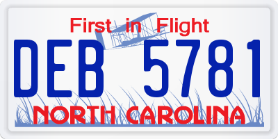 NC license plate DEB5781