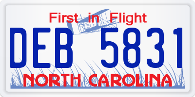 NC license plate DEB5831