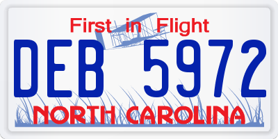 NC license plate DEB5972