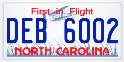 NC license plate DEB6002