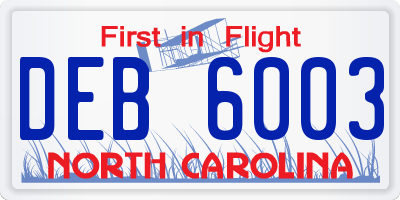 NC license plate DEB6003
