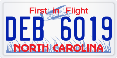 NC license plate DEB6019