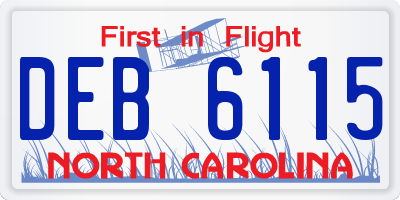 NC license plate DEB6115