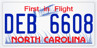 NC license plate DEB6608