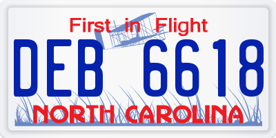 NC license plate DEB6618