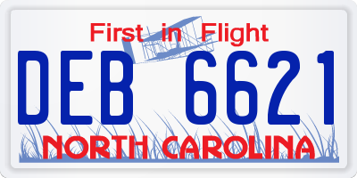 NC license plate DEB6621