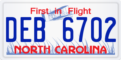NC license plate DEB6702