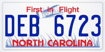 NC license plate DEB6723