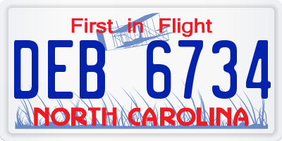 NC license plate DEB6734