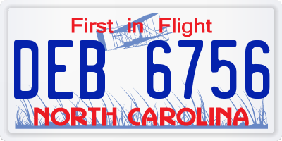 NC license plate DEB6756