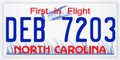 NC license plate DEB7203