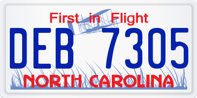 NC license plate DEB7305