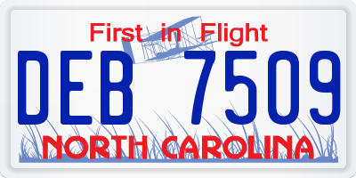 NC license plate DEB7509
