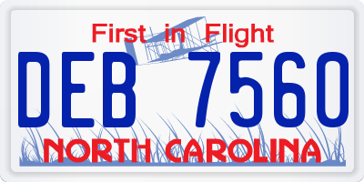 NC license plate DEB7560