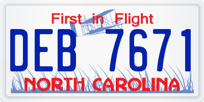 NC license plate DEB7671