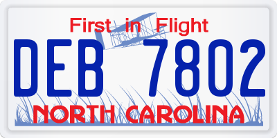 NC license plate DEB7802