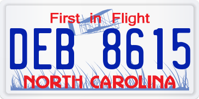 NC license plate DEB8615