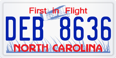 NC license plate DEB8636