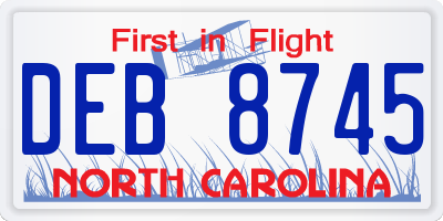 NC license plate DEB8745