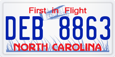 NC license plate DEB8863