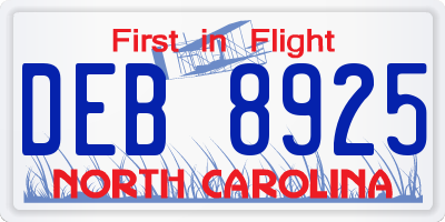 NC license plate DEB8925