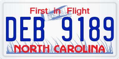 NC license plate DEB9189