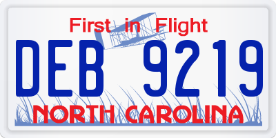 NC license plate DEB9219