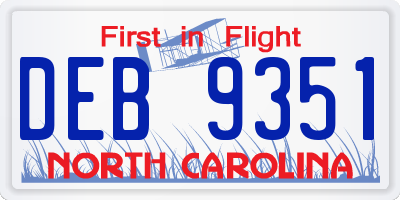 NC license plate DEB9351