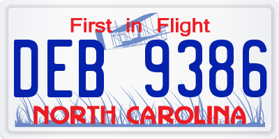 NC license plate DEB9386
