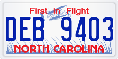 NC license plate DEB9403