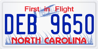 NC license plate DEB9650