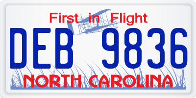 NC license plate DEB9836
