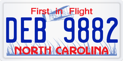 NC license plate DEB9882