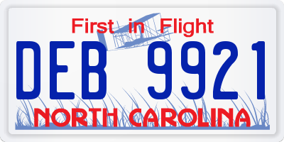 NC license plate DEB9921