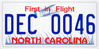 NC license plate DEC0046