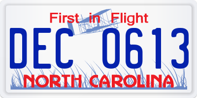 NC license plate DEC0613