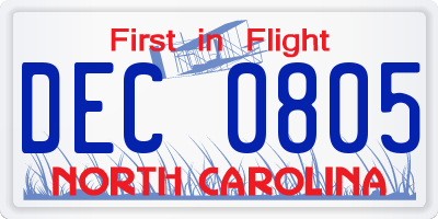 NC license plate DEC0805