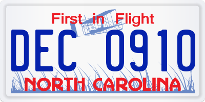 NC license plate DEC0910