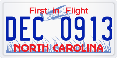 NC license plate DEC0913