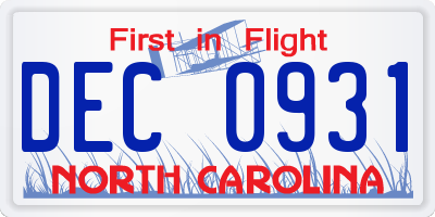 NC license plate DEC0931
