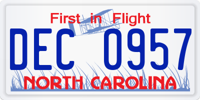 NC license plate DEC0957