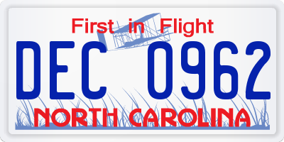 NC license plate DEC0962