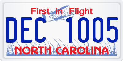 NC license plate DEC1005