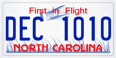 NC license plate DEC1010