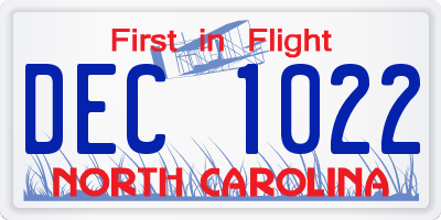 NC license plate DEC1022