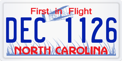 NC license plate DEC1126