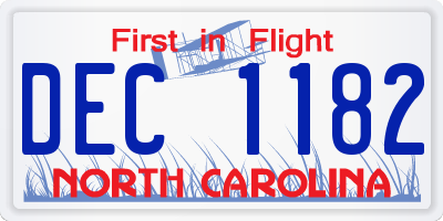 NC license plate DEC1182