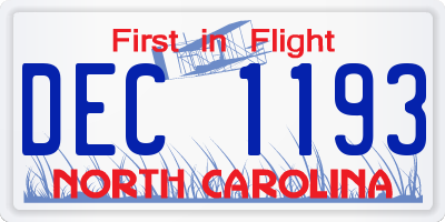NC license plate DEC1193