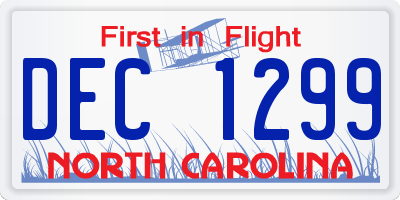 NC license plate DEC1299